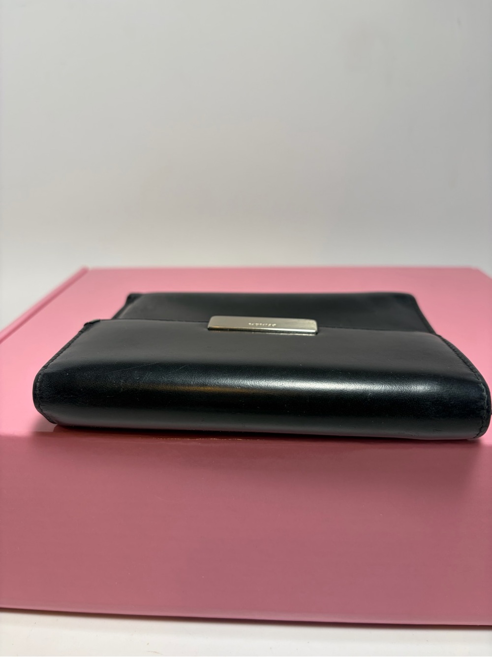 Prada Black Leather Compact Wallet with Silver Name Plate - Picture 5 of 12